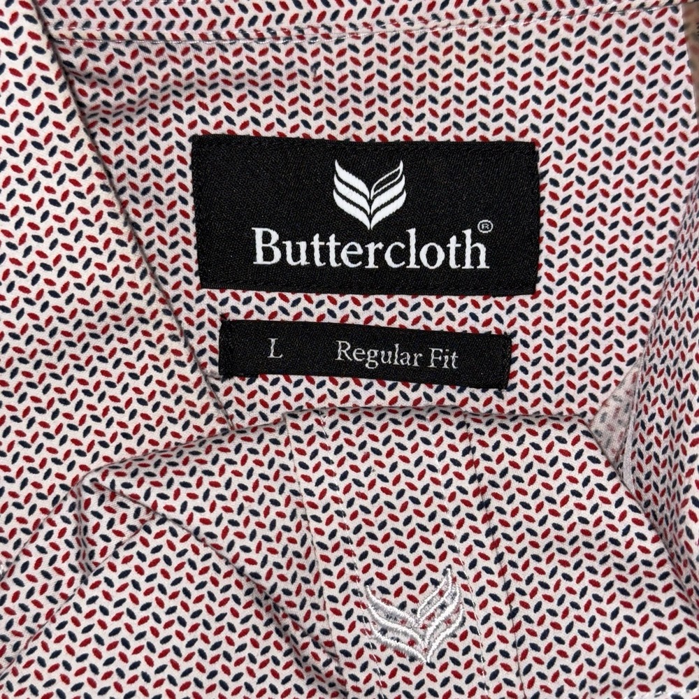 Buttercloth Performance Cotton Short Sleeve Button Up Shirt Mens L Red Geometric